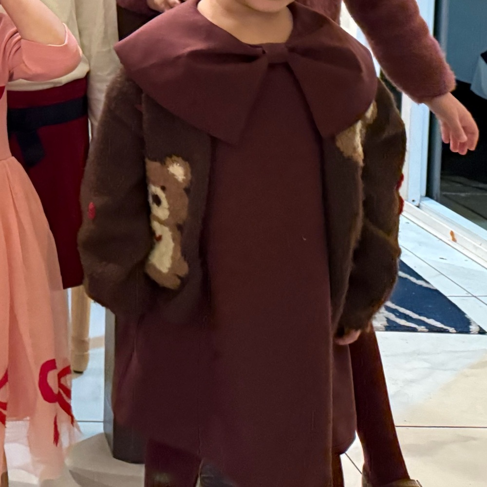 Zara Kids Dress with Bow in Deep Burgundy - Picture 4 of 8